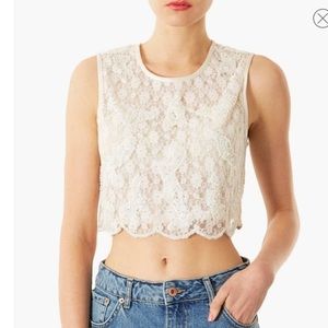 Topshop Sequin Lace Crop Top - Cream
